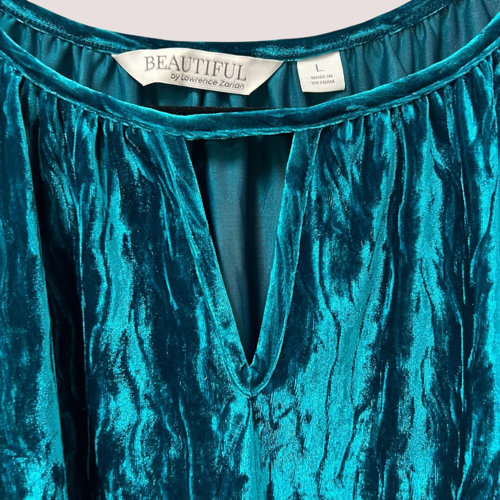Beautiful Lawrence Zarian Teal Crushed Velvet Blouse Top Women’s Large - Picture 7 of 15